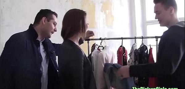  Russian tries clothes before fucked two men